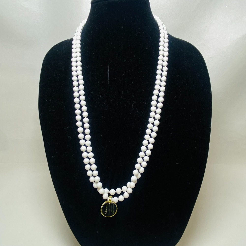 Vintage Lot of 2 Monet White Hand Knotted‎ Glass Bead Necklace 16" New With Tags